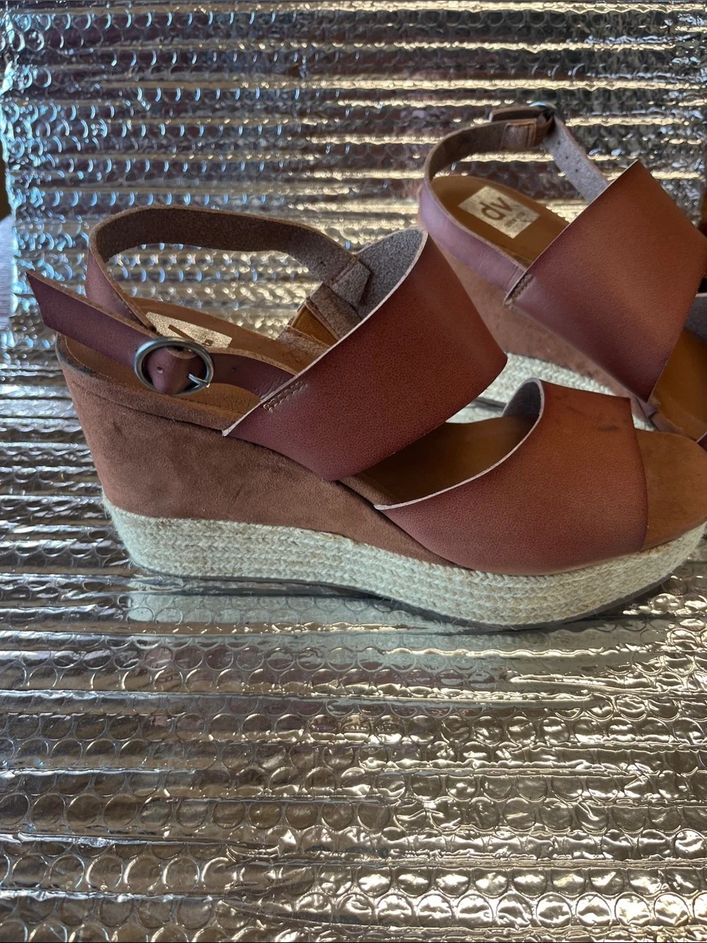 Dolce Vita Brown Leather Espadrille Platform Wedge Sandals